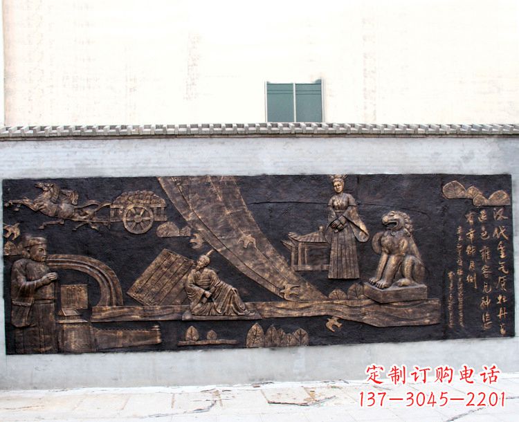 东营“汉代重气质，牡丹留正色”中国传统文化浮雕壁画，玻璃钢仿铜园林墙壁装饰壁画