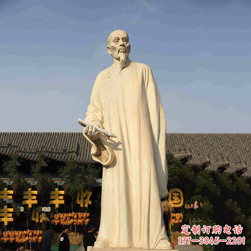 东营清代书画家郑板桥石雕塑-中国历史名人汉白玉雕像