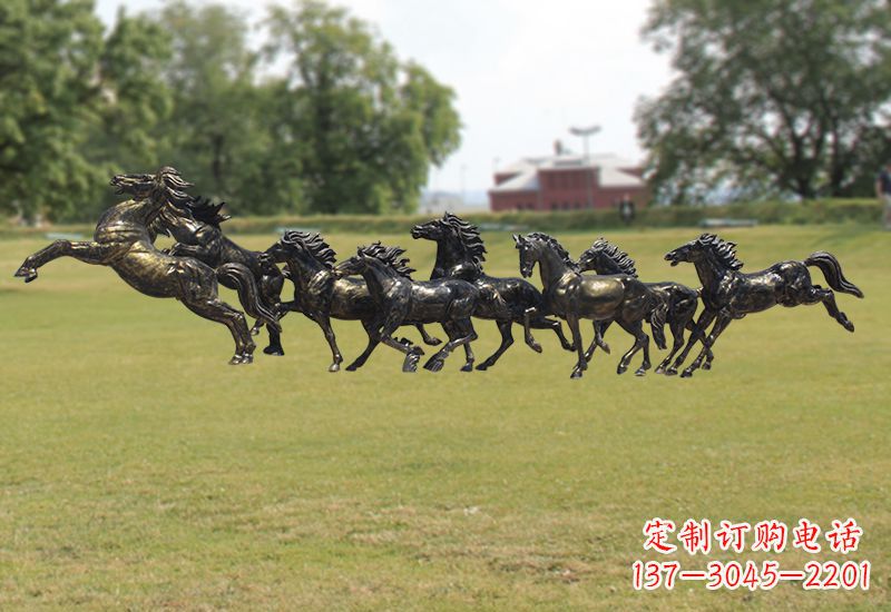 东营八骏图八匹马群铜雕