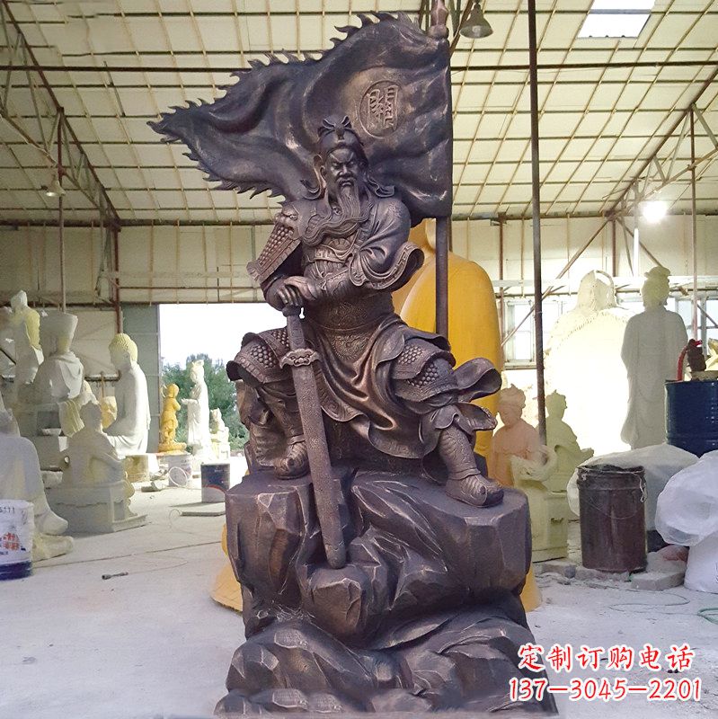 东营玻璃钢仿铜关公雕塑传承中国传统文化