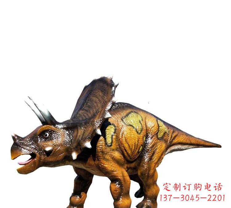 东营玻璃钢仿真恐龙三角龙雕塑——古老动物的最佳再现