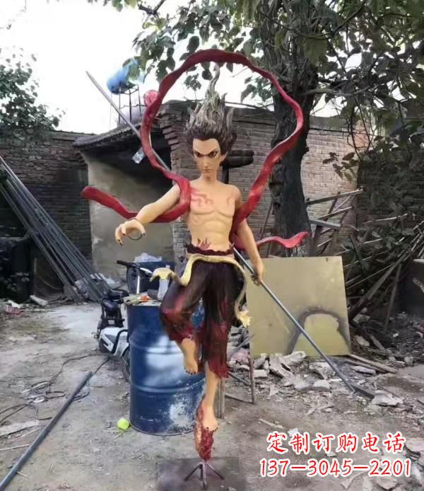 东营仿真玻璃钢哪吒雕塑精美绝伦