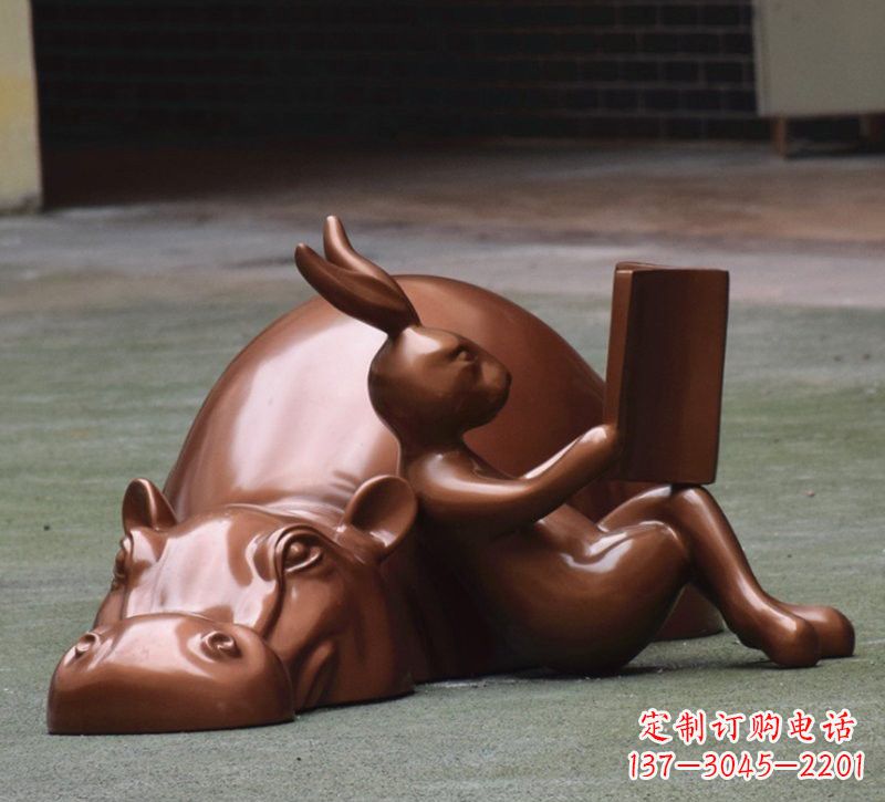 东营玻璃钢河马仿铜动物雕塑