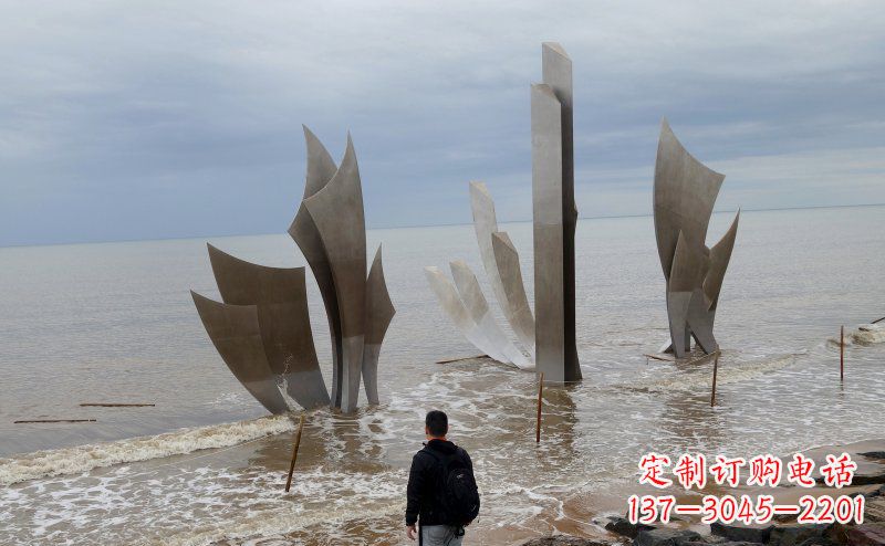 东营不锈钢抽象船帆海边景观雕塑