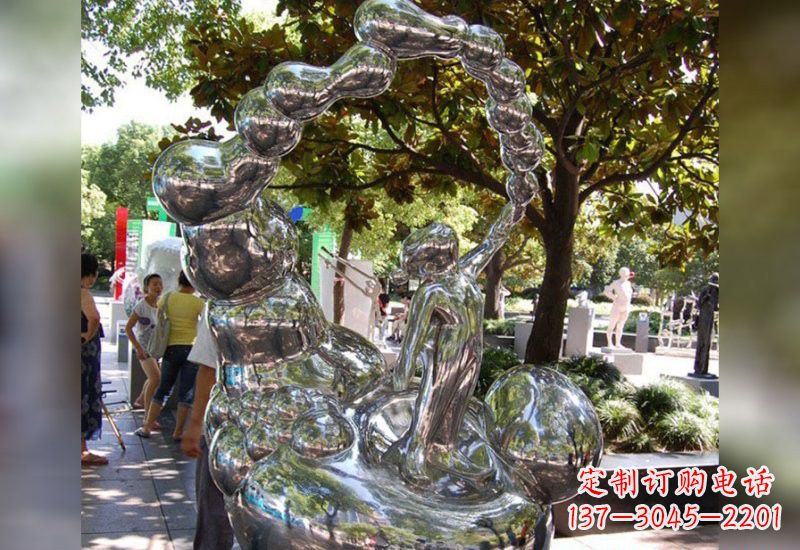 东营不锈钢抽象吹泡泡的儿童雕塑