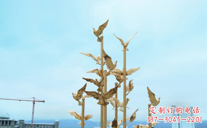 东营不锈钢飞翔的鸽子雕塑传递自由、和平的美好祝愿