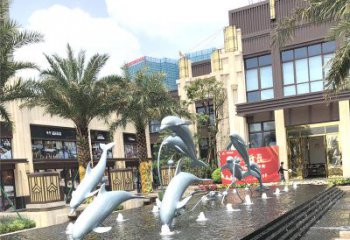 东营精美海豚喷泉，点缀城市企业街道