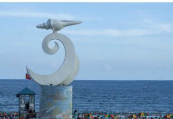 东营海浪与海螺雕塑的结合——不锈钢景区的美景