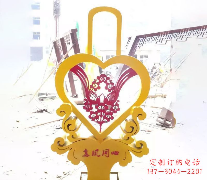 东营不锈钢龙凤同心雕塑精美雕刻传递着浓浓爱意
