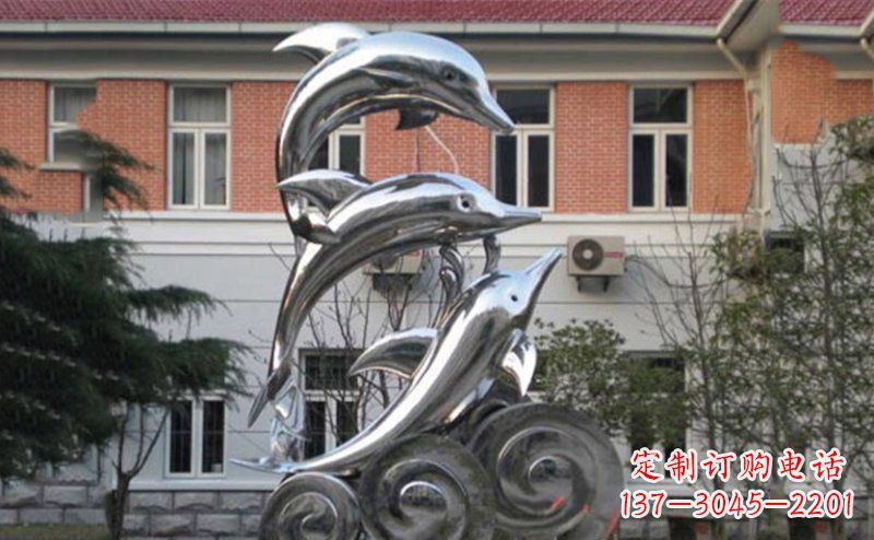 东营不锈钢跳跃海豚雕塑