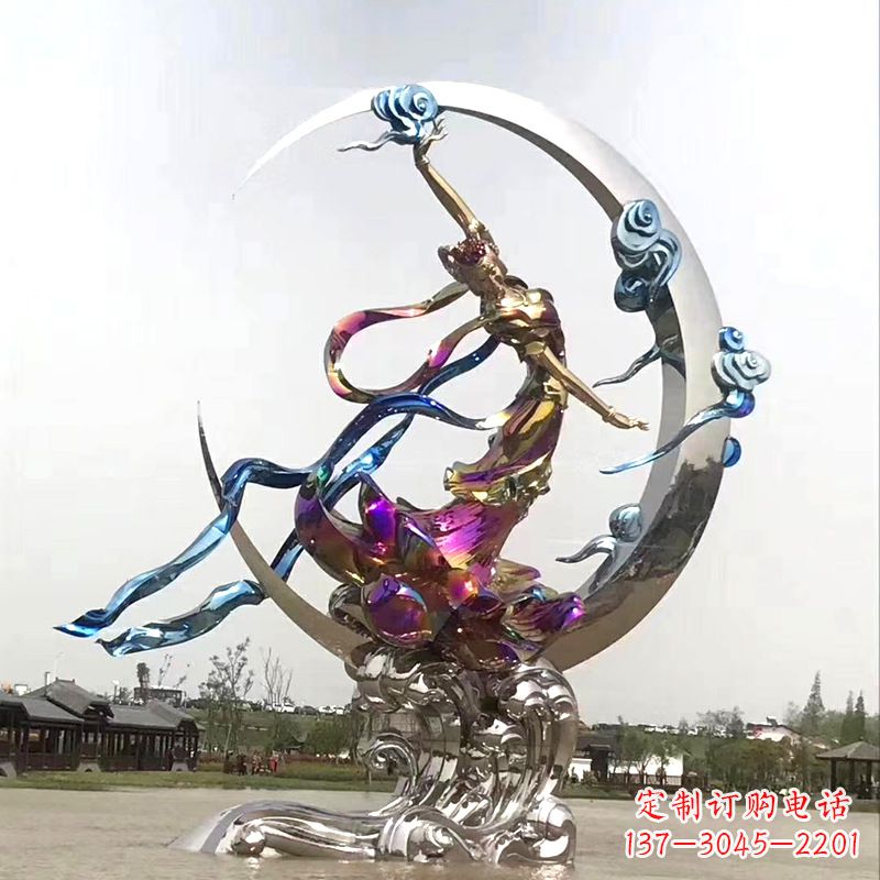 东营中国古代神话传说中的嫦娥奔月不锈钢雕塑景观