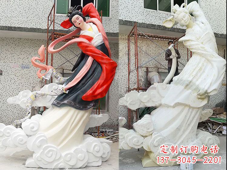 东营嫦娥玻璃钢雕塑-玻璃钢彩绘神话人物雕像