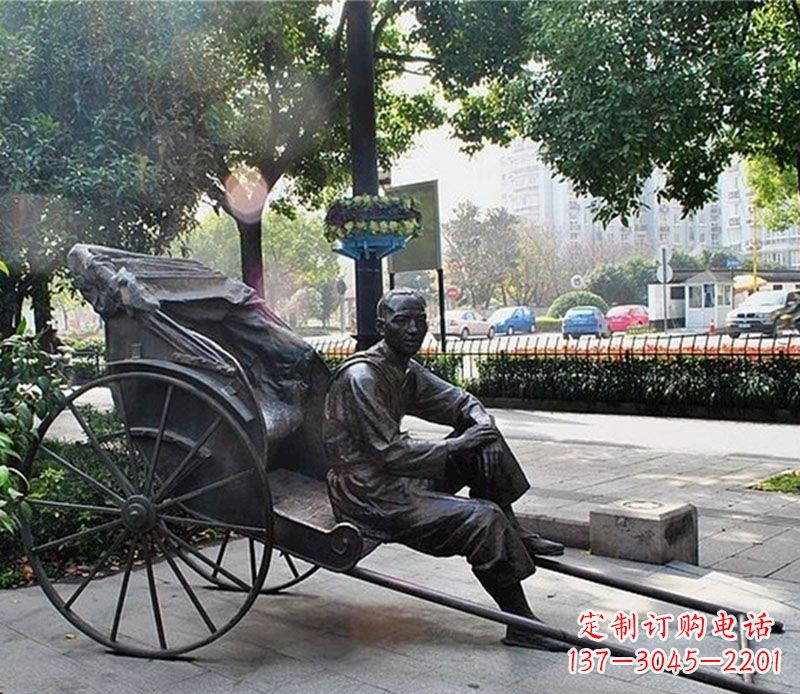 东营城市接头黄包车夫铜雕——记录城市历史的缩影