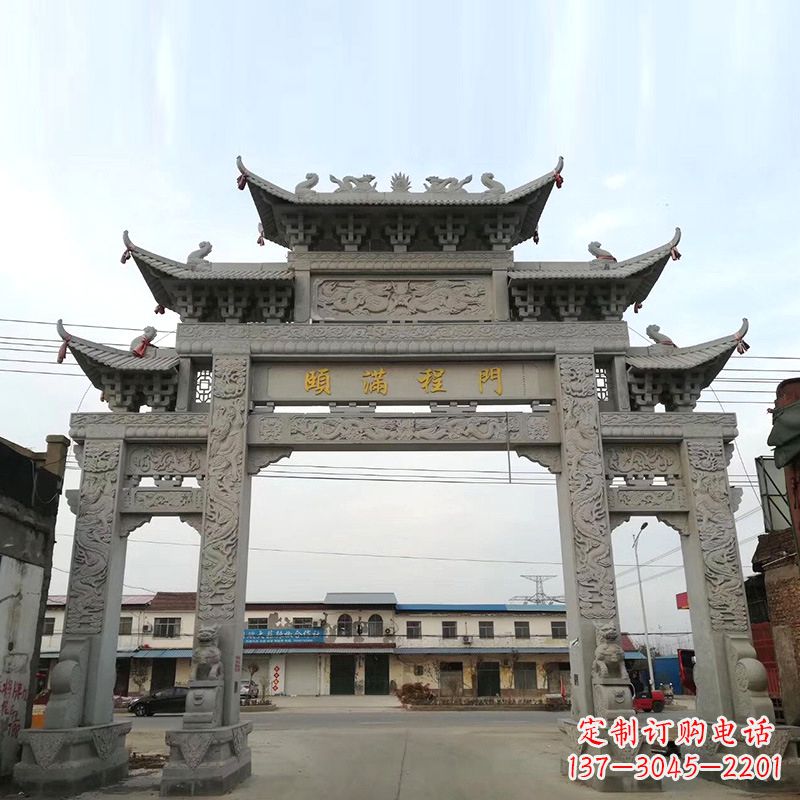 东营城市街道仿古石雕牌楼