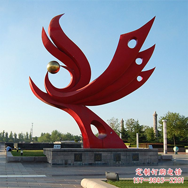 东营抽象不锈钢景观凤凰雕塑-公园园林广场景观标识雕塑