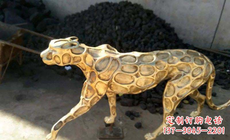 东营抽象金钱豹公园动物铜雕