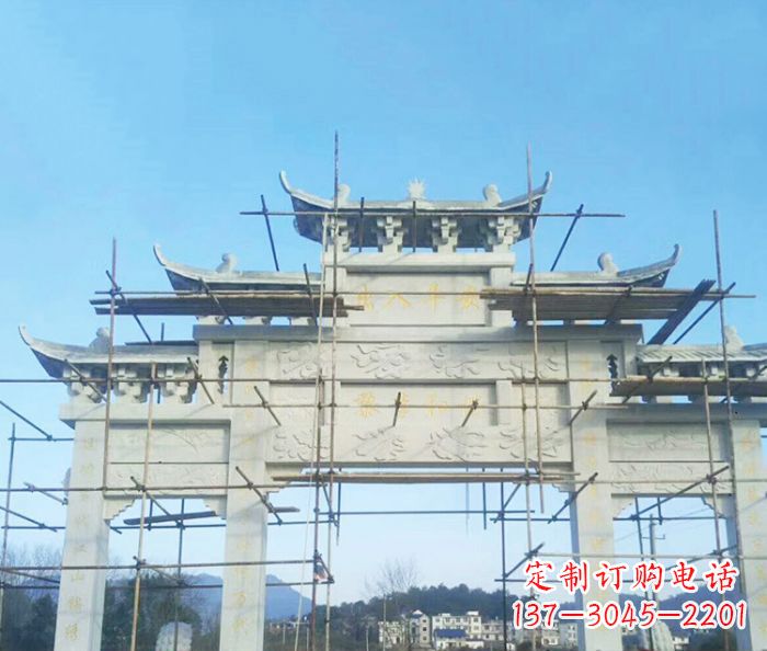 东营大理石三门牌坊雕塑