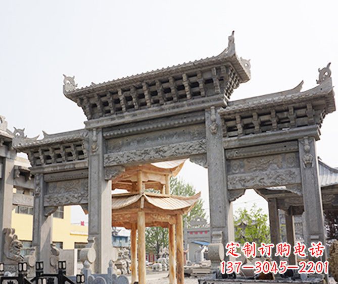 东营村庄大理石三门牌坊石雕