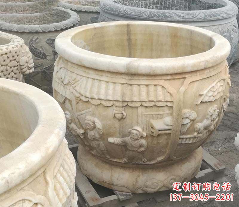 东营雕刻精美的大理石儿童水缸