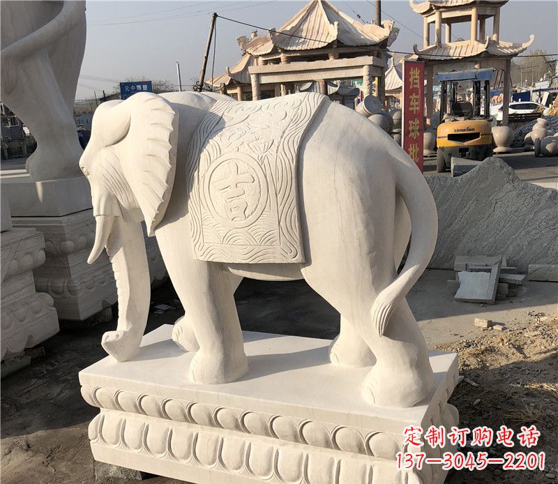 东营大理石卷鼻如意大象雕塑