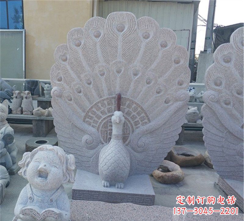 东营大理石孔雀开屏石雕
