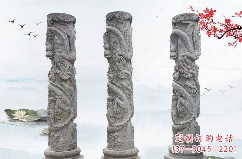 东营精美大理石龙柱雕塑