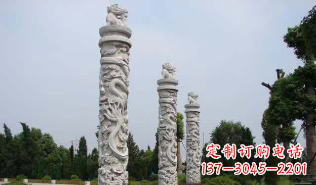 东营精美大理石龙柱雕塑