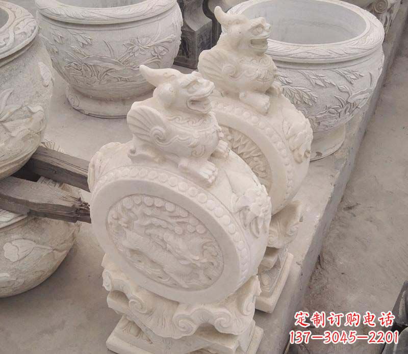 东营大理石貔貅抱鼓石雕塑