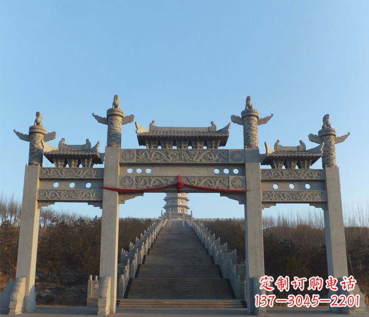 东营精美大理石三门牌坊雕塑