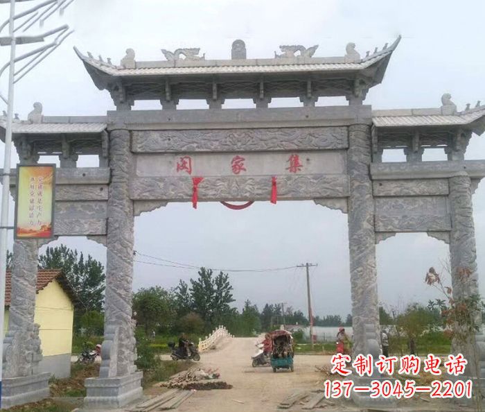 东营精美大理石三门牌楼雕塑