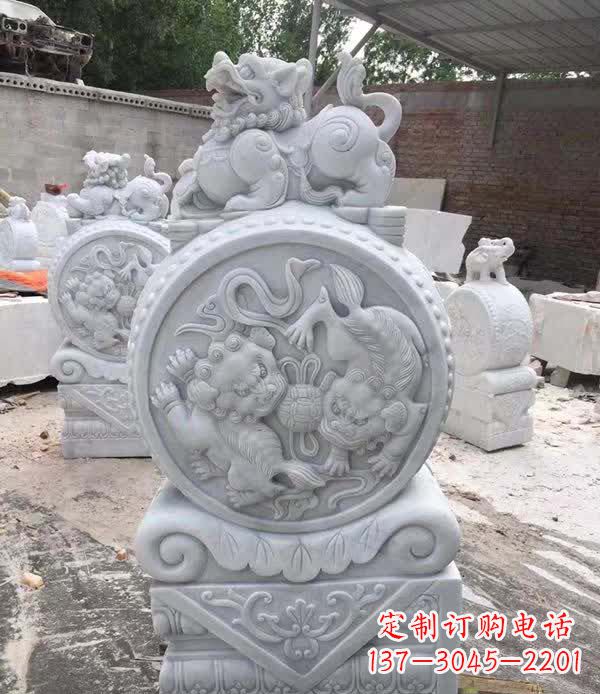 东营大理石狮子抱鼓石雕塑