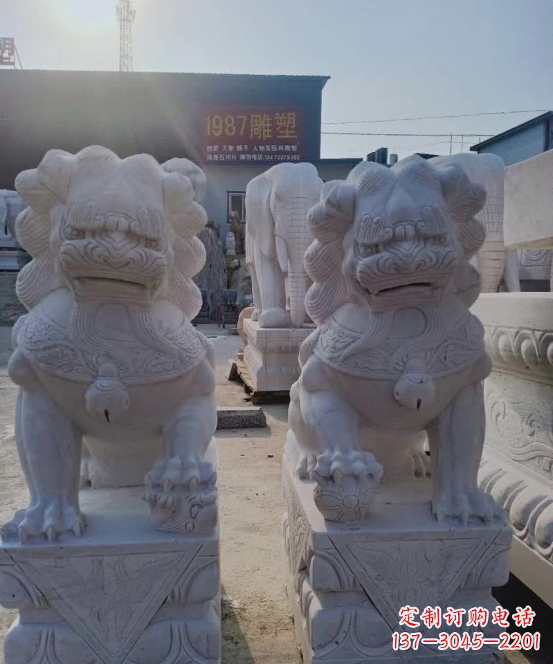 东营大理石狮子雕塑,象征威严