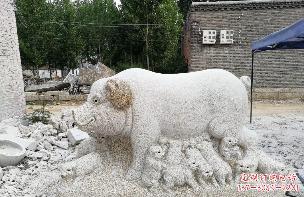 东营大理石招财小母猪动物雕塑
