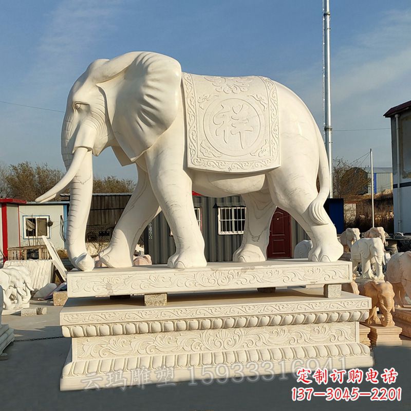 东营精致大象石雕雕塑