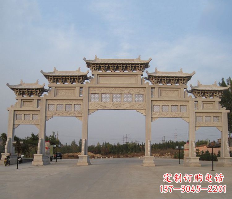 东营大型五门牌坊石雕精美雕塑