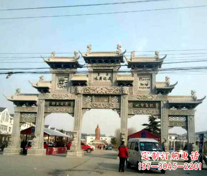 东营大型五门石雕牌坊 (3)