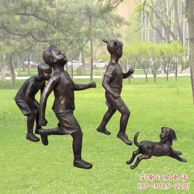 东营仿铜跑步小孩雕塑