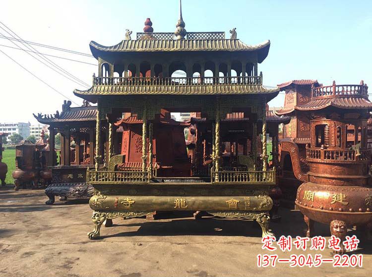 东营高浮雕螭龙纹铜香炉