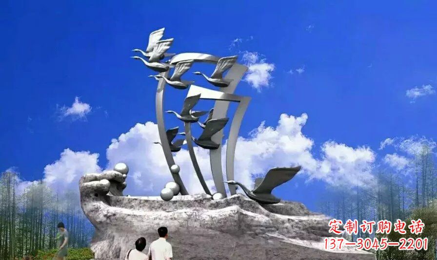 东营公园不锈钢飞翔的天鹅雕塑1