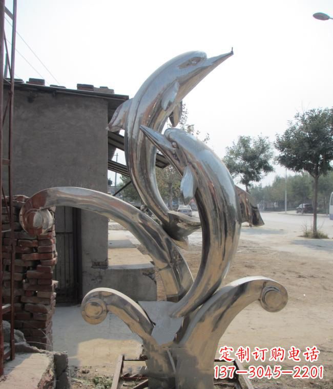 东营倾情展示——室外可靠不锈钢海豚雕塑