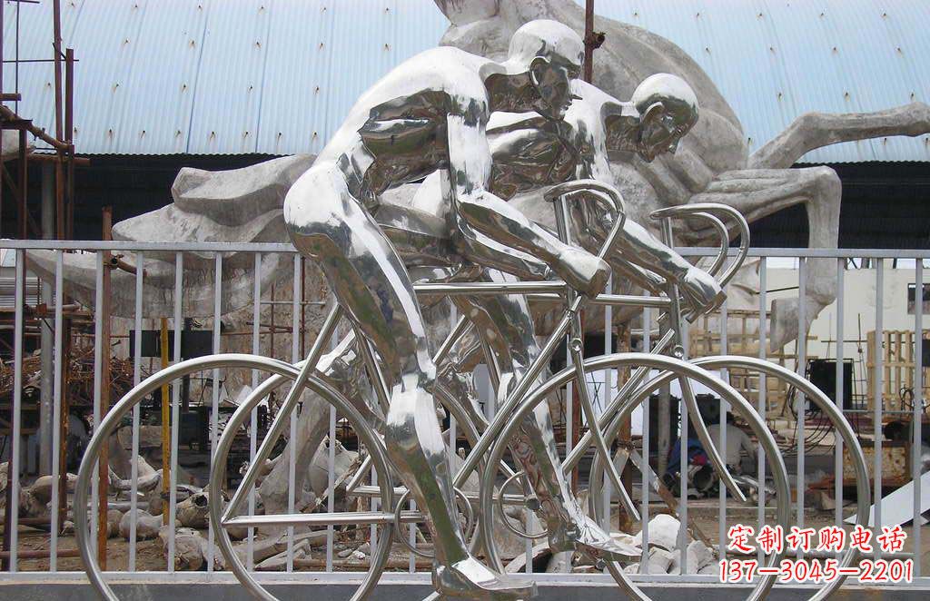 东营特色不锈钢骑自行车雕塑