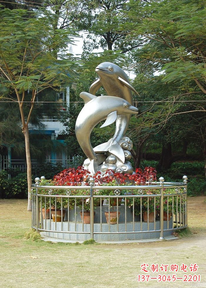 东营不锈钢踏浪海豚雕塑