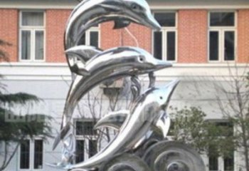 东营跳跃海豚海浪不锈钢雕塑