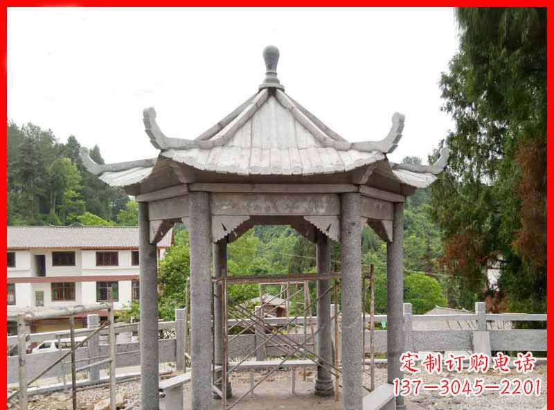 东营精美大理石六角石凉亭雕塑