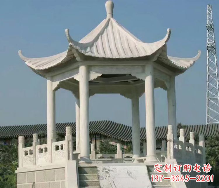 东营极具视觉冲击力的大理石六角石凉亭雕塑