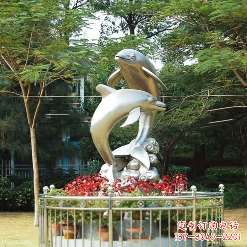 东营公园动物海豚不锈钢景观雕塑