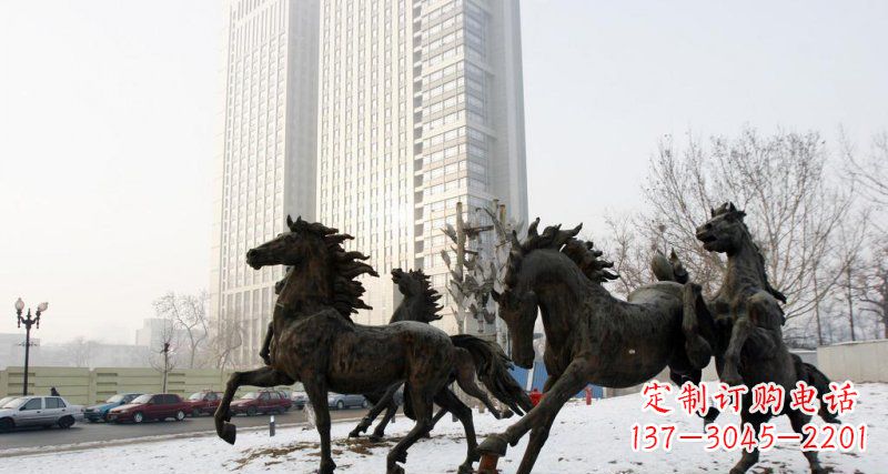 东营公园飞奔的马群动物铜雕