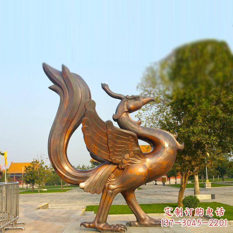 东营纯铜铸造的四灵之朱雀雕塑