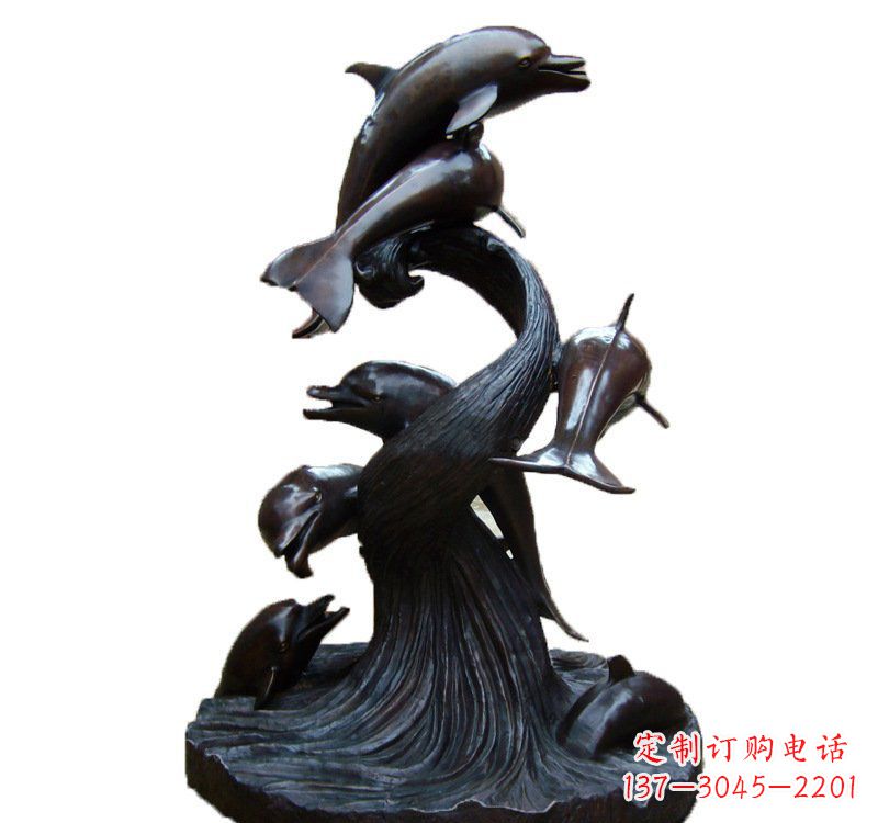 东营公园海豚喷泉铜雕