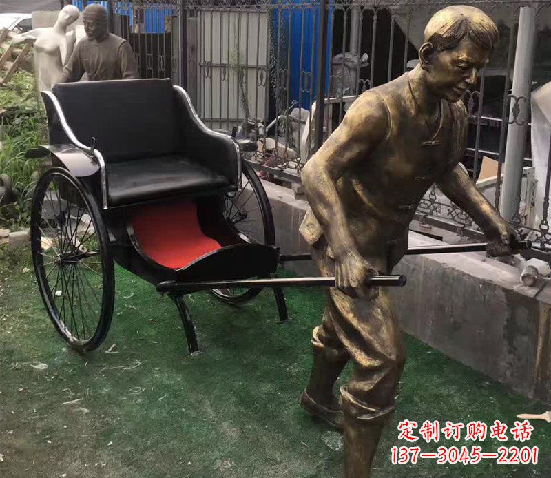 东营精美铜雕车夫人物雕塑